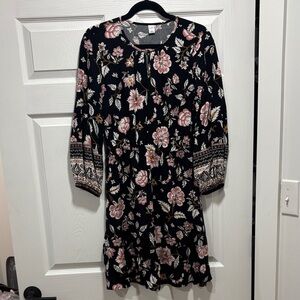 Old Navy Black and Pink Floral Long Sleeve Dress